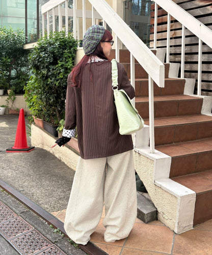 CIAOPANIC テーラードジャケット 拼色レース設計 異材質拼接