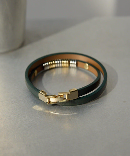ear PAPILLONNER 拼色金屬雙層皮革手鍊