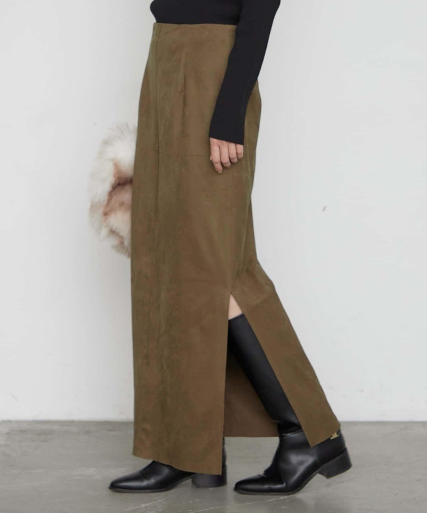 LOUNGEDRESS 仿麂皮 側開叉 窄身半裙