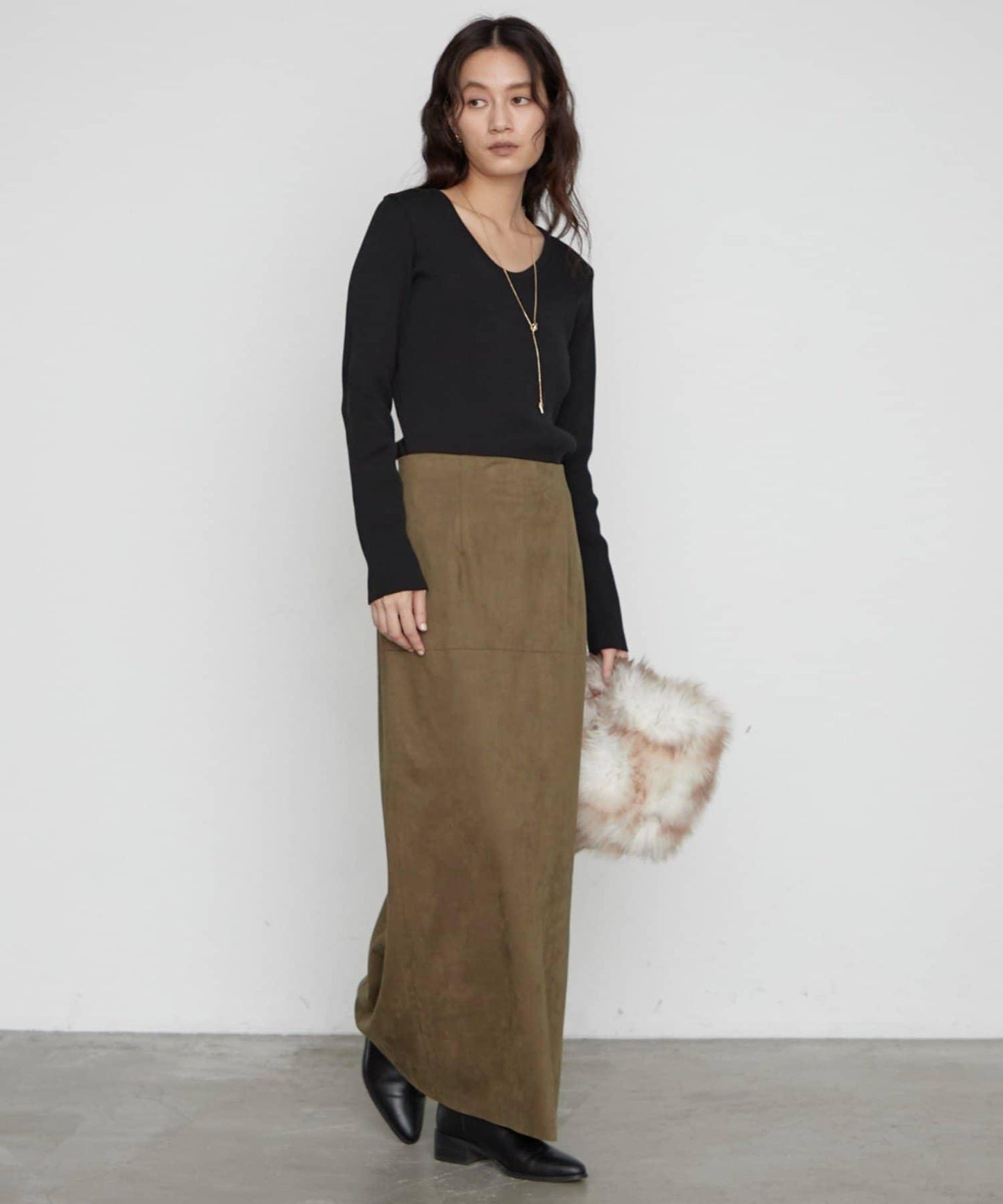 LOUNGEDRESS 仿麂皮 側開叉 窄身半裙