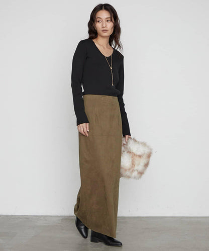 LOUNGEDRESS 仿麂皮 側開叉 窄身半裙