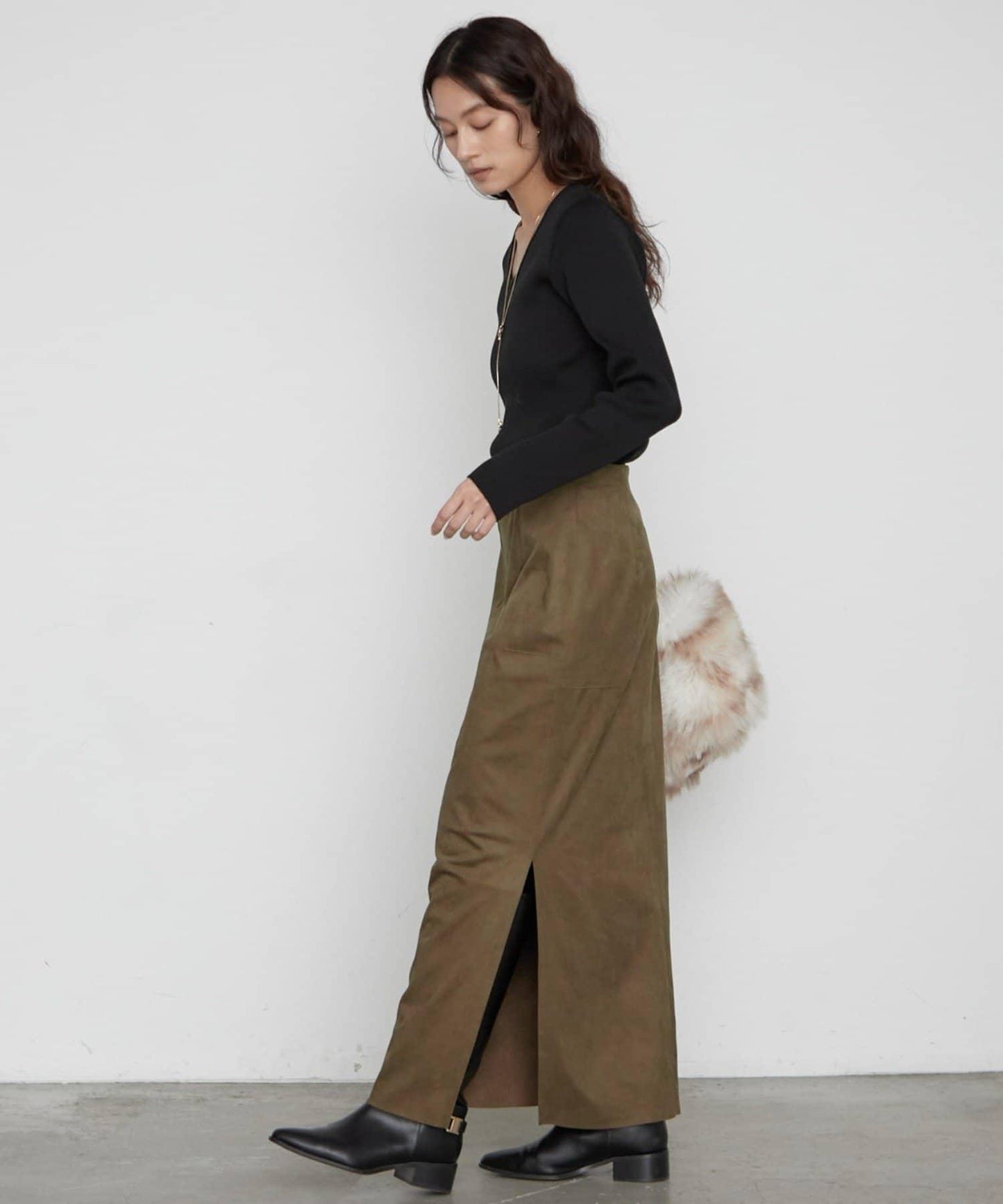 LOUNGEDRESS 仿麂皮 側開叉 窄身半裙