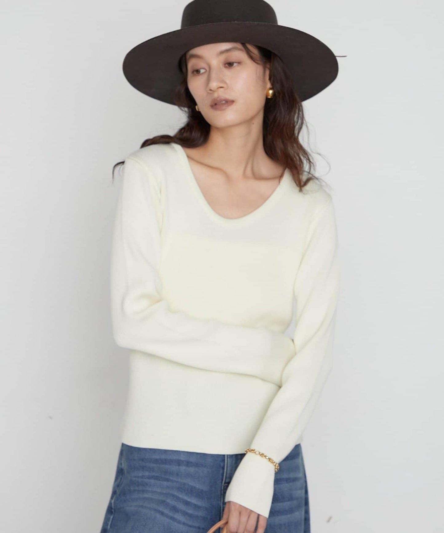 U領羅紋針織衫 細羅紋顯瘦 綿50%腈綸50% LOUNGEDRESS