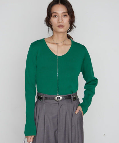 U領羅紋針織衫 細羅紋顯瘦 綿50%腈綸50% LOUNGEDRESS