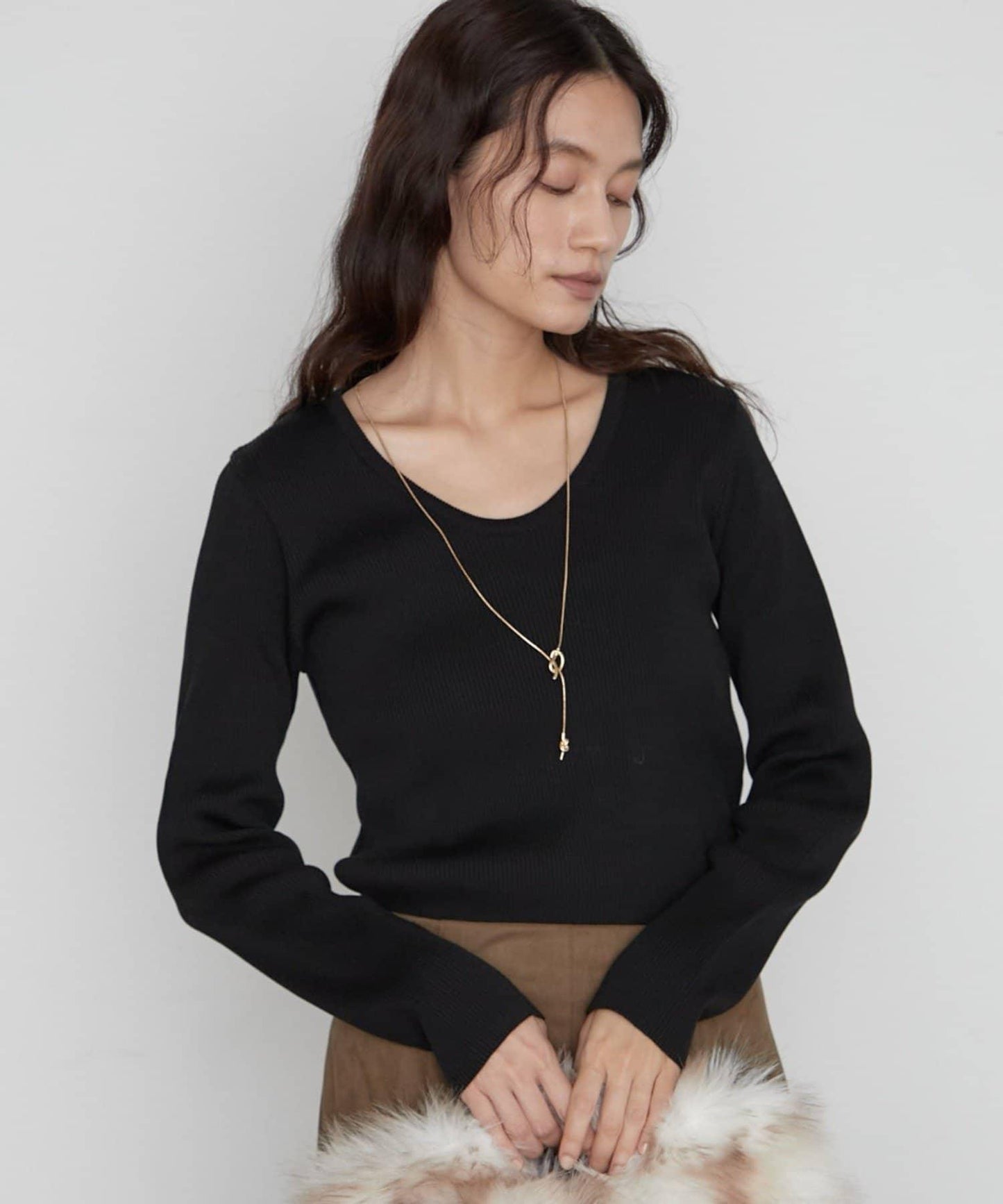 U領羅紋針織衫 細羅紋顯瘦 綿50%腈綸50% LOUNGEDRESS