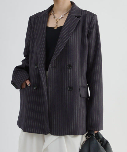 Lui's FEMME 26AW 條紋雙排扣西裝外套 聚酯纖維混紡 寬鬆廓形 テーラードジャケット