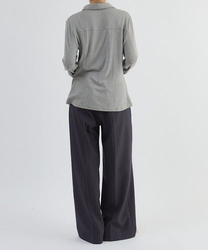 Lui's FEMME 26AW 條紋兩褶垂感長褲 聚酯纖維混紡 垂墜感 彈力腰圍 休閒通勤女士長褲