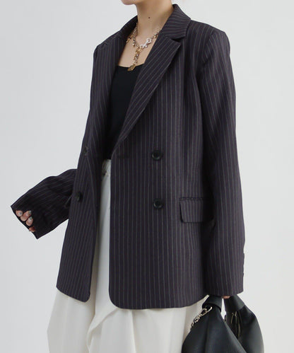 Lui's FEMME 26AW 條紋雙排扣西裝外套 聚酯纖維混紡 寬鬆廓形 テーラードジャケット