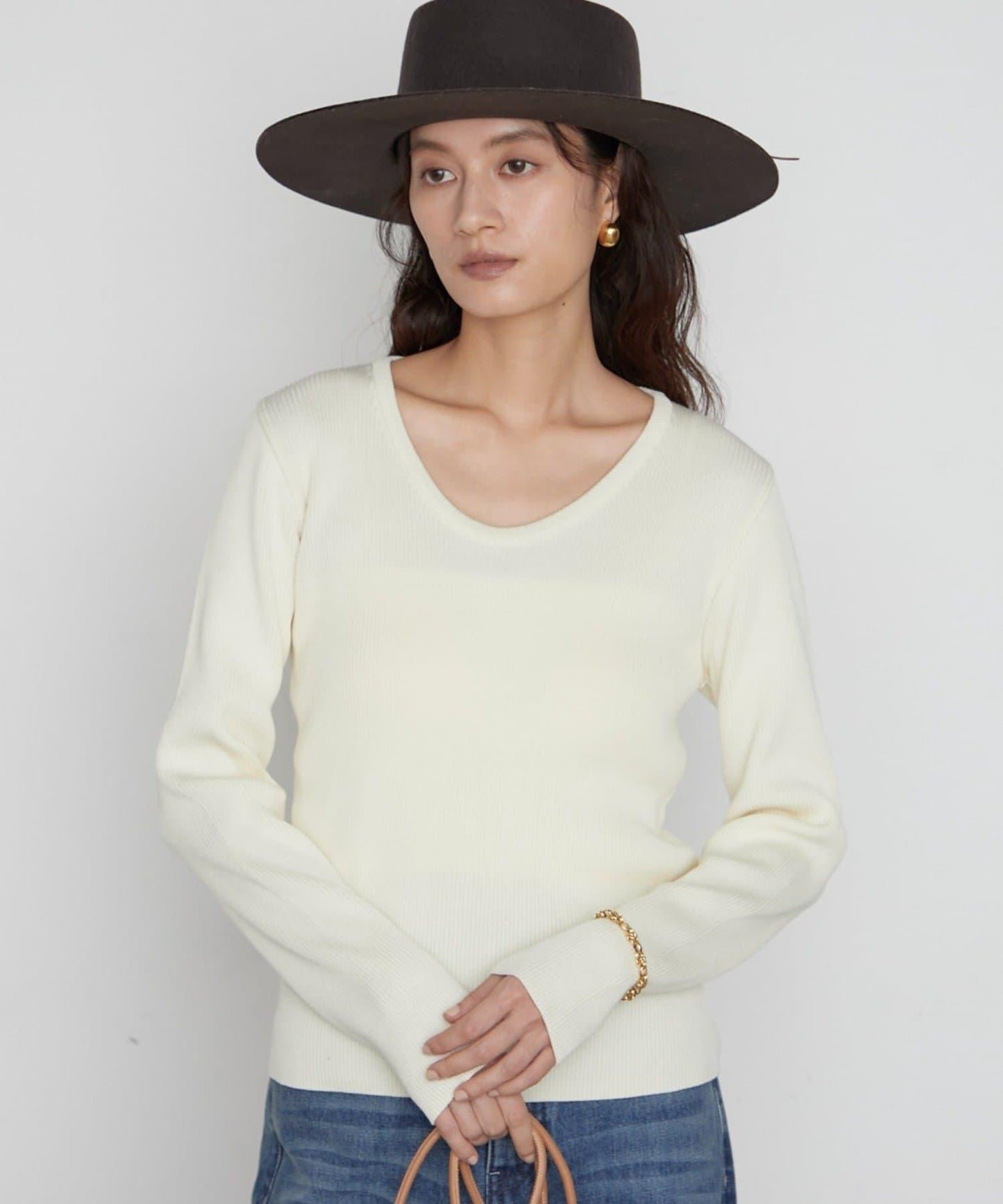 U領羅紋針織衫 細羅紋顯瘦 綿50%腈綸50% LOUNGEDRESS