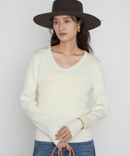 U領羅紋針織衫 細羅紋顯瘦 綿50%腈綸50% LOUNGEDRESS