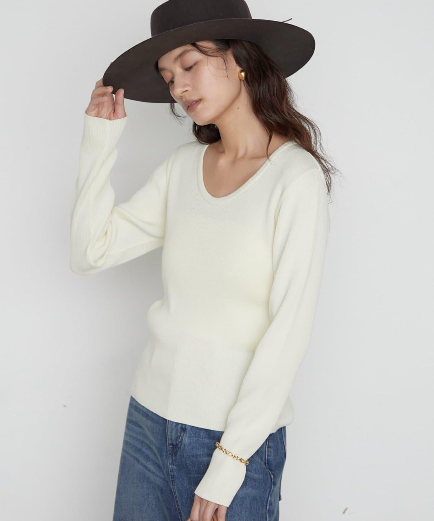 U領羅紋針織衫 細羅紋顯瘦 綿50%腈綸50% LOUNGEDRESS