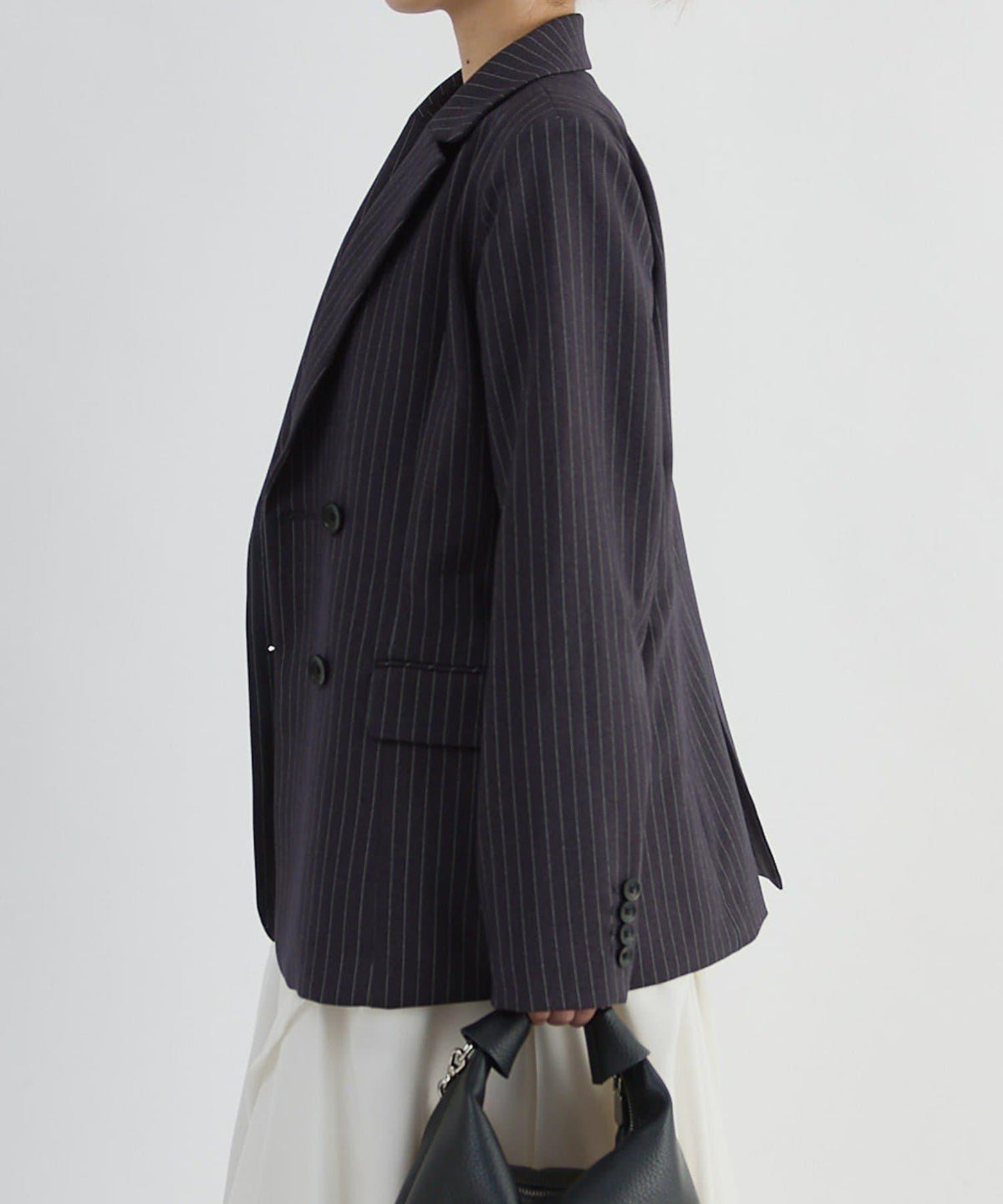 Lui's FEMME 26AW 條紋雙排扣西裝外套 聚酯纖維混紡 寬鬆廓形 テーラードジャケット