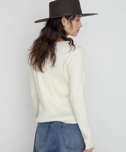 U領羅紋針織衫 細羅紋顯瘦 綿50%腈綸50% LOUNGEDRESS