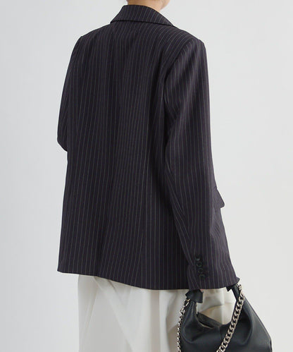 Lui's FEMME 26AW 條紋雙排扣西裝外套 聚酯纖維混紡 寬鬆廓形 テーラードジャケット