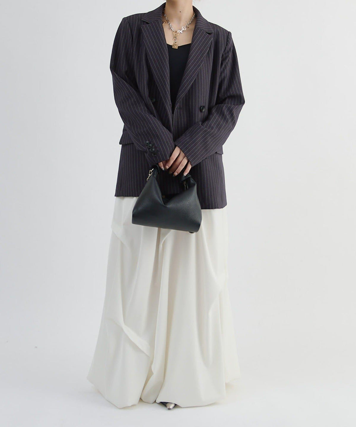 Lui's FEMME 26AW 條紋雙排扣西裝外套 聚酯纖維混紡 寬鬆廓形 テーラードジャケット