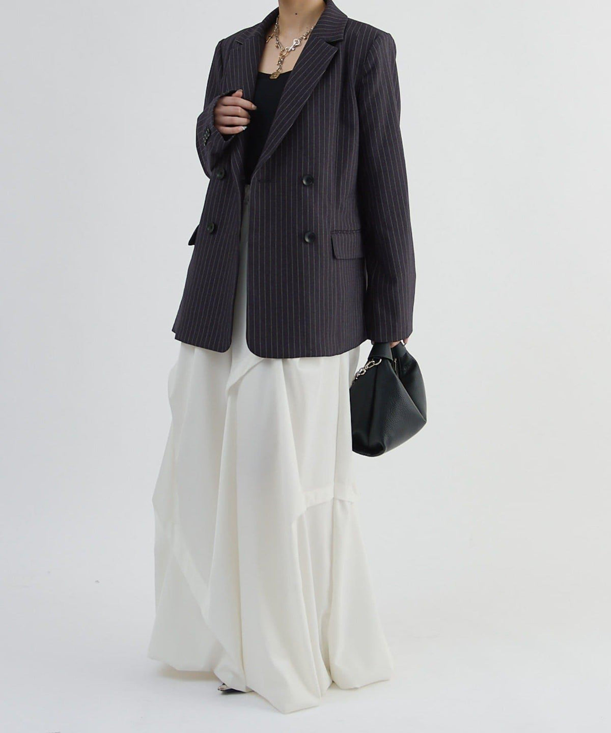 Lui's FEMME 26AW 條紋雙排扣西裝外套 聚酯纖維混紡 寬鬆廓形 テーラードジャケット
