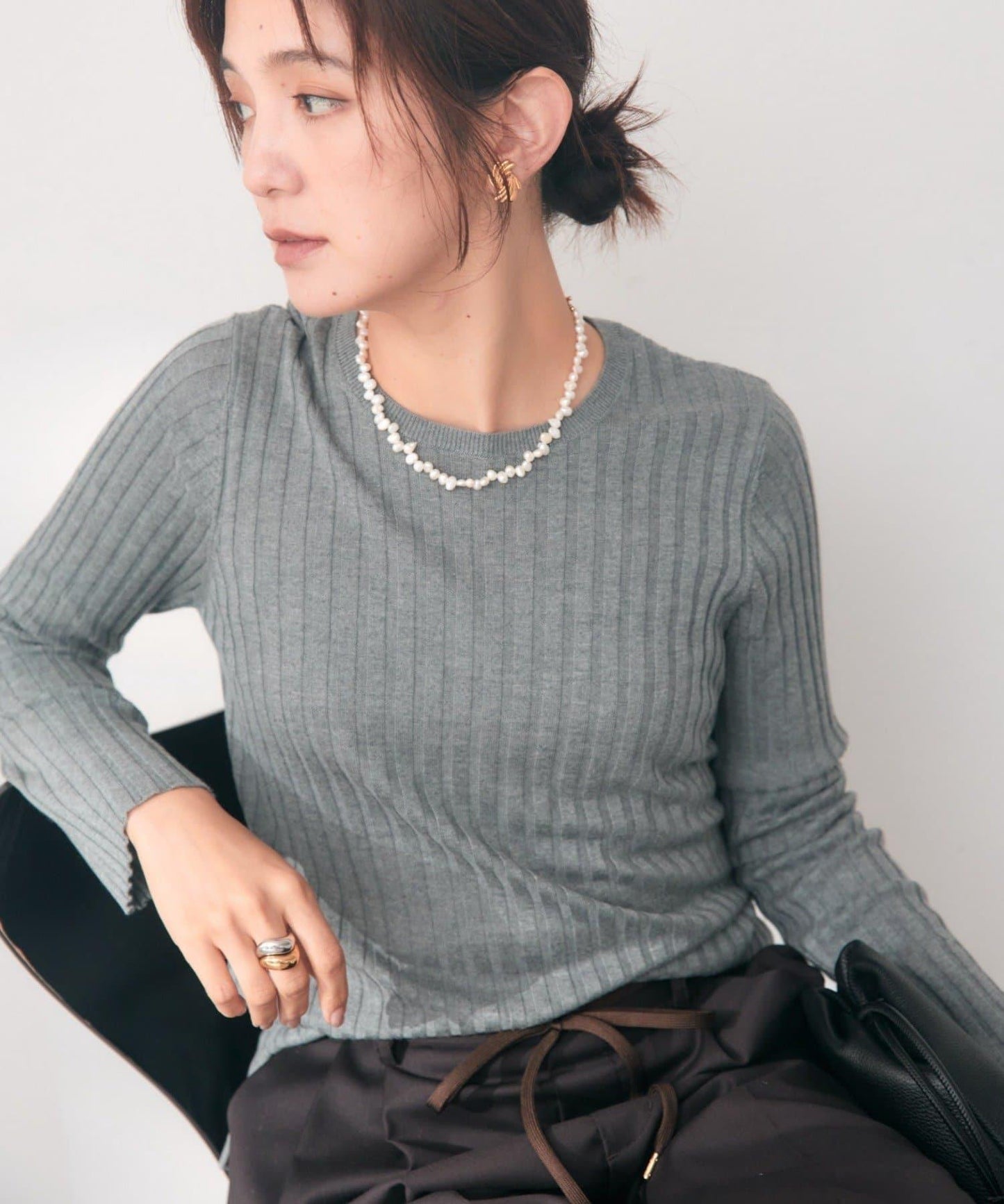 RIVE DROITE 絲綢羊絨羅紋圓領針織衫