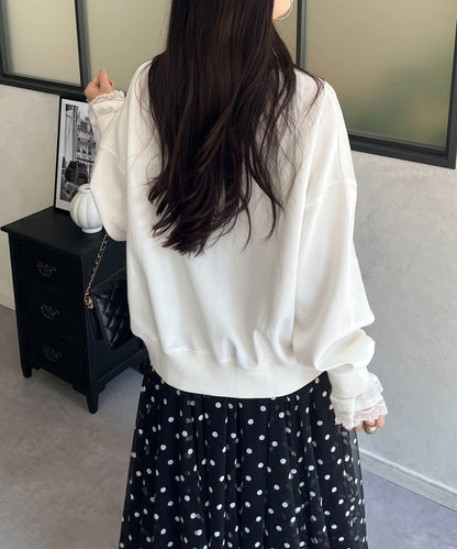 prose verse 荷葉邊網紗logo圓領套頭長袖衛衣