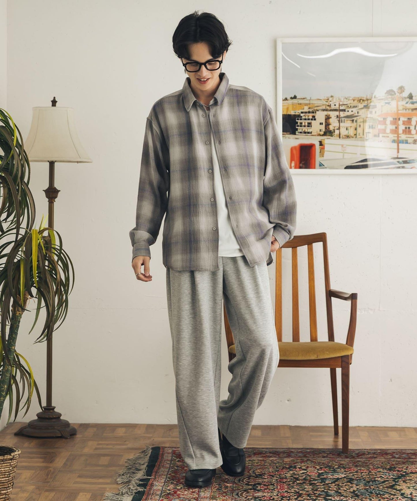 SENSE OF PLACE 經典格紋襯衫 滌棉混紡 男士襯衫