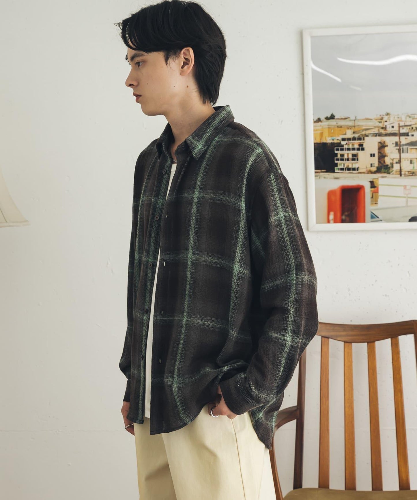 SENSE OF PLACE 經典格紋襯衫 滌棉混紡 男士襯衫