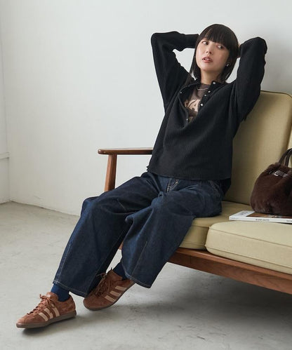 FREAK'S STORE 亨利領長袖T恤 寬鬆 純棉 華夫格 2026秋冬