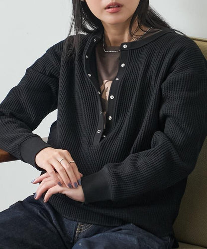 FREAK'S STORE 亨利領長袖T恤 寬鬆 純棉 華夫格 2026秋冬