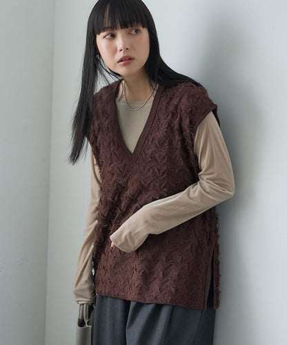 FREAK'S STORE 2026秋冬 V領 寬鬆 針織馬甲 混紡