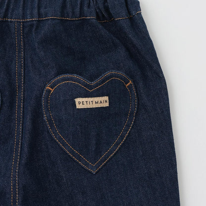 petit main 兒童款 彈力牛仔/斜紋布料 心形後口袋 束腰長褲