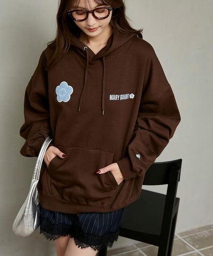 MARY QUANT × PUBLUX 聯名 刺繡Logo 裡起毛 連帽衛衣 寬鬆 休閒 運動 衛衣