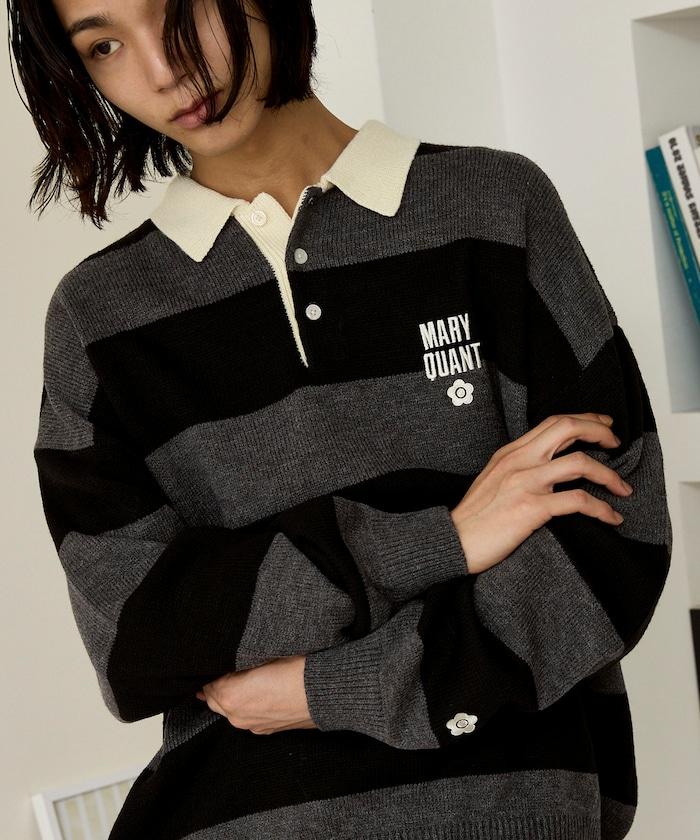 MARY QUANT × PUBLUX 聯名 拼色 刺繡 羅紋領 針織衫 女