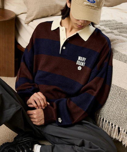 MARY QUANT × PUBLUX 聯名 拼色 刺繡 羅紋領 針織衫 女