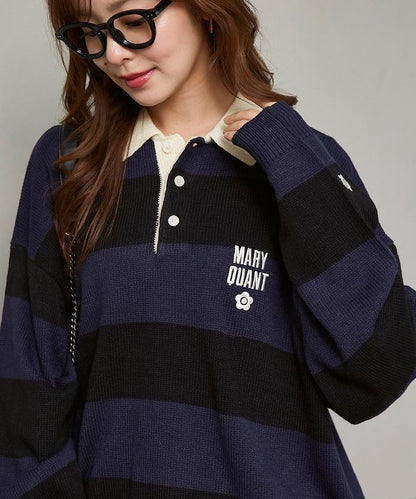 MARY QUANT × PUBLUX 聯名 拼色 刺繡 羅紋領 針織衫 女