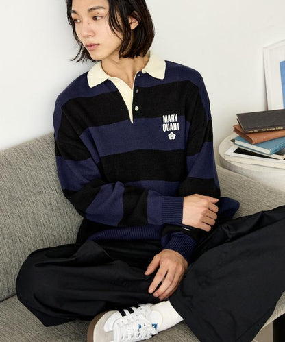 MARY QUANT × PUBLUX 聯名 拼色 刺繡 羅紋領 針織衫 女