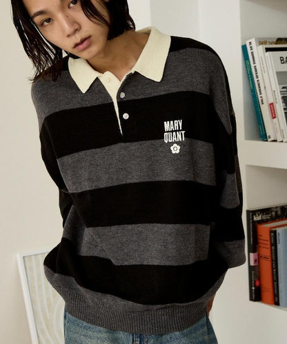 MARY QUANT × PUBLUX 聯名 拼色 刺繡 羅紋領 針織衫 女