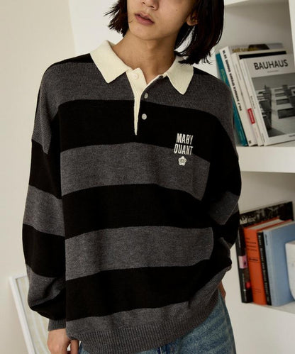 MARY QUANT × PUBLUX 聯名 拼色 刺繡 羅紋領 針織衫 女