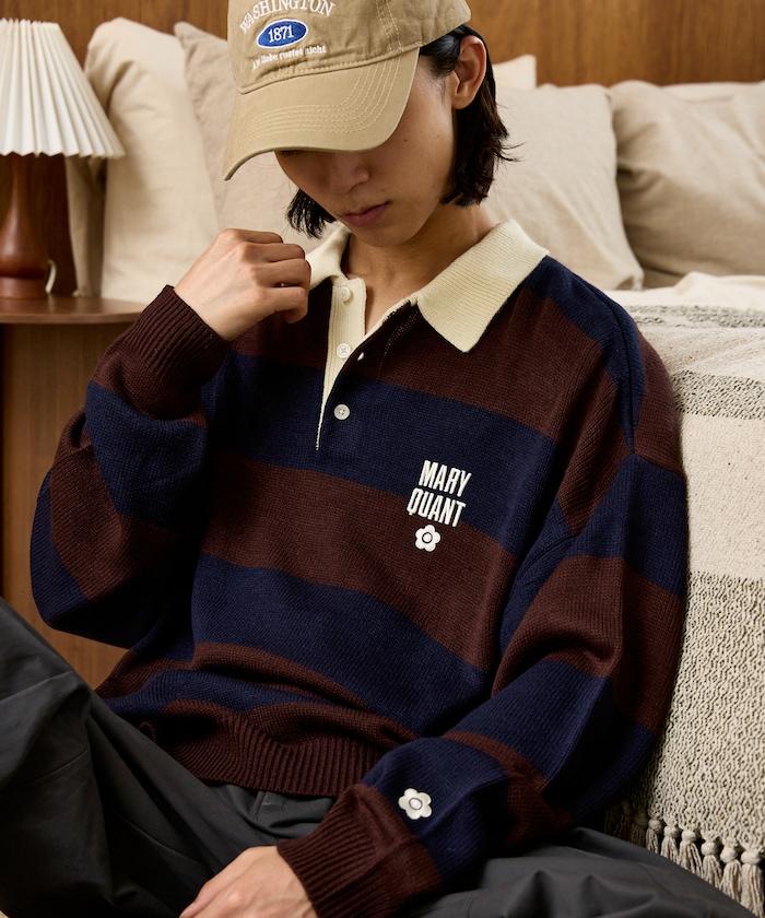 MARY QUANT × PUBLUX 聯名 拼色 刺繡 羅紋領 針織衫 女