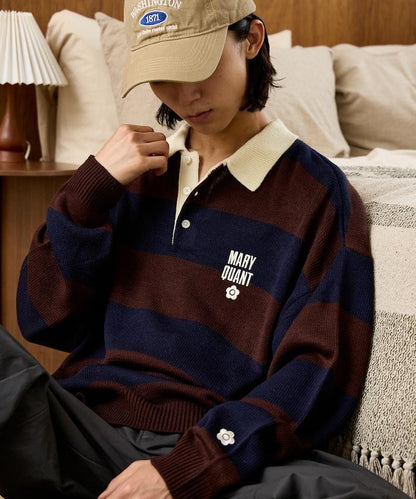 MARY QUANT × PUBLUX 聯名 拼色 刺繡 羅紋領 針織衫 女
