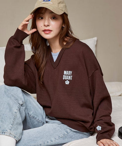MARY QUANT × PUBLUX 聯名 拼色 V領 刺繡 針織衫 女