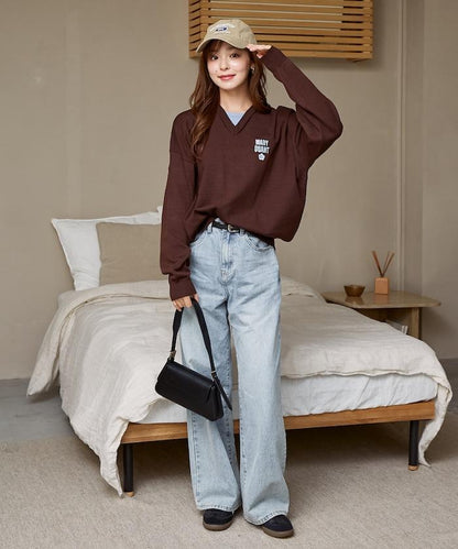 MARY QUANT × PUBLUX 聯名 拼色 V領 刺繡 針織衫 女