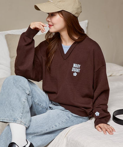 MARY QUANT × PUBLUX 聯名 拼色 V領 刺繡 針織衫 女