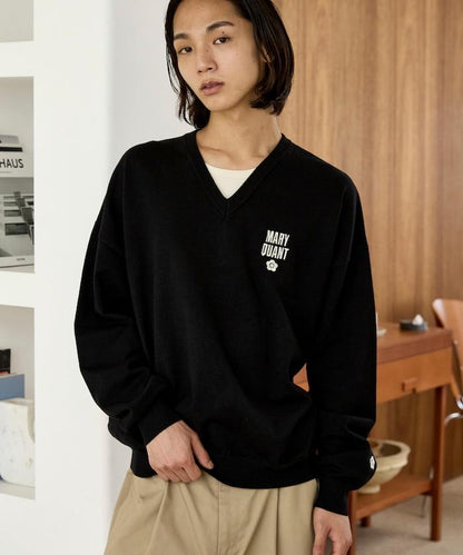 MARY QUANT × PUBLUX 聯名 拼色 V領 刺繡 針織衫 女