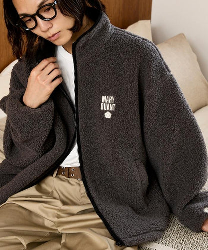 MARY QUANT × PUBLUX 拼色緄邊 羊羔毛 寬鬆外套 夾克