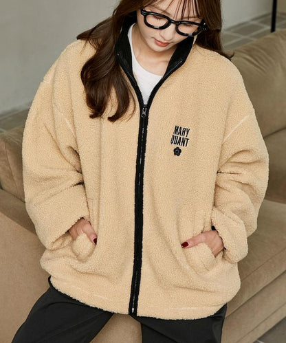MARY QUANT × PUBLUX 拼色緄邊 羊羔毛 寬鬆外套 夾克