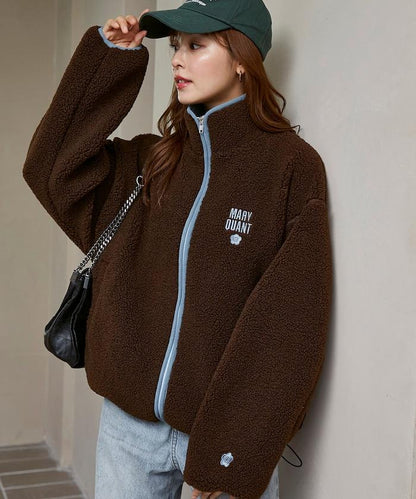 MARY QUANT × PUBLUX 拼色緄邊 羊羔毛 寬鬆外套 夾克