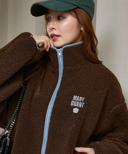 MARY QUANT × PUBLUX 拼色緄邊 羊羔毛 寬鬆外套 夾克