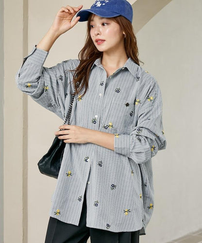 MARY QUANT PUBLUX 聯名 小碎花刺繡 寬鬆襯衫