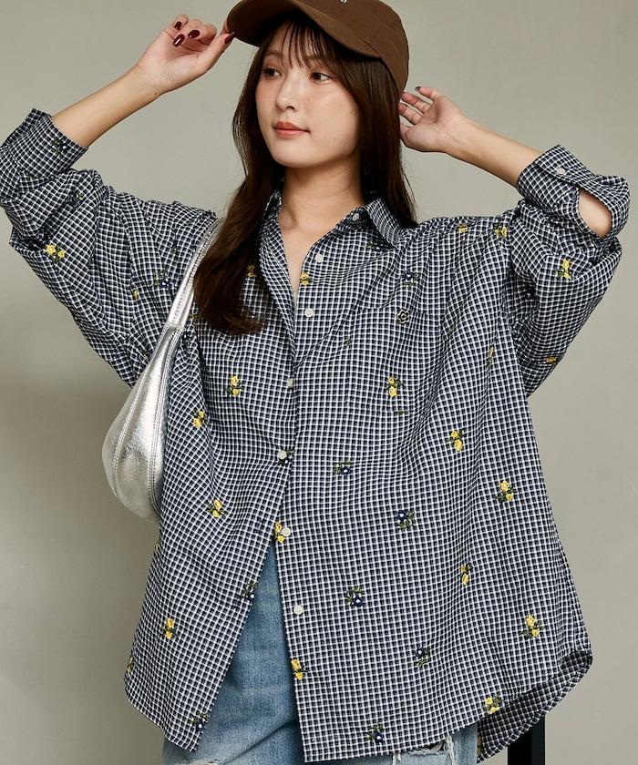 MARY QUANT PUBLUX 聯名 小碎花刺繡 寬鬆襯衫