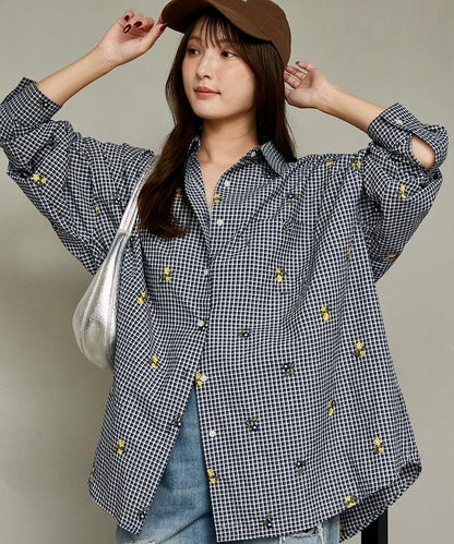 MARY QUANT PUBLUX 聯名 小碎花刺繡 寬鬆襯衫