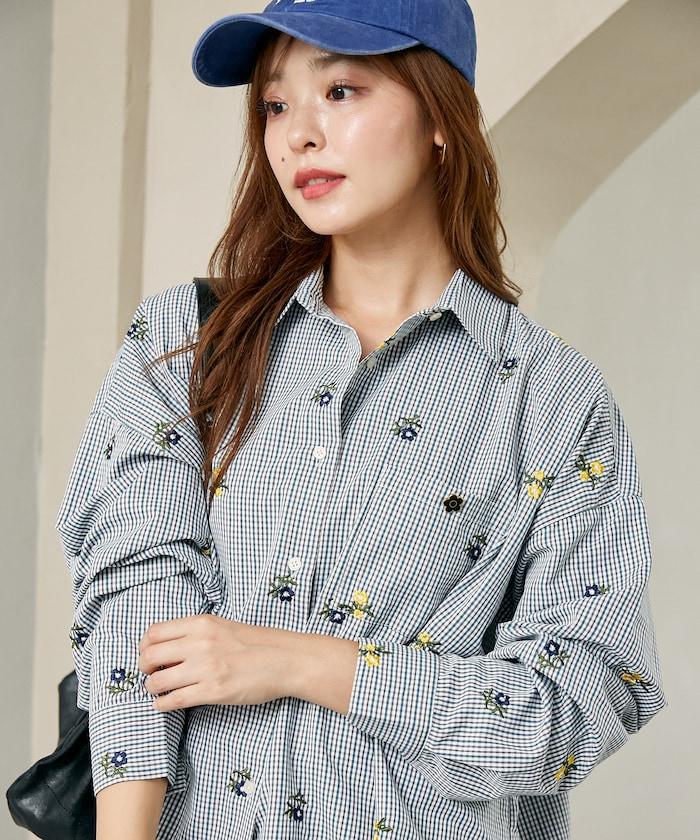 MARY QUANT PUBLUX 聯名 小碎花刺繡 寬鬆襯衫