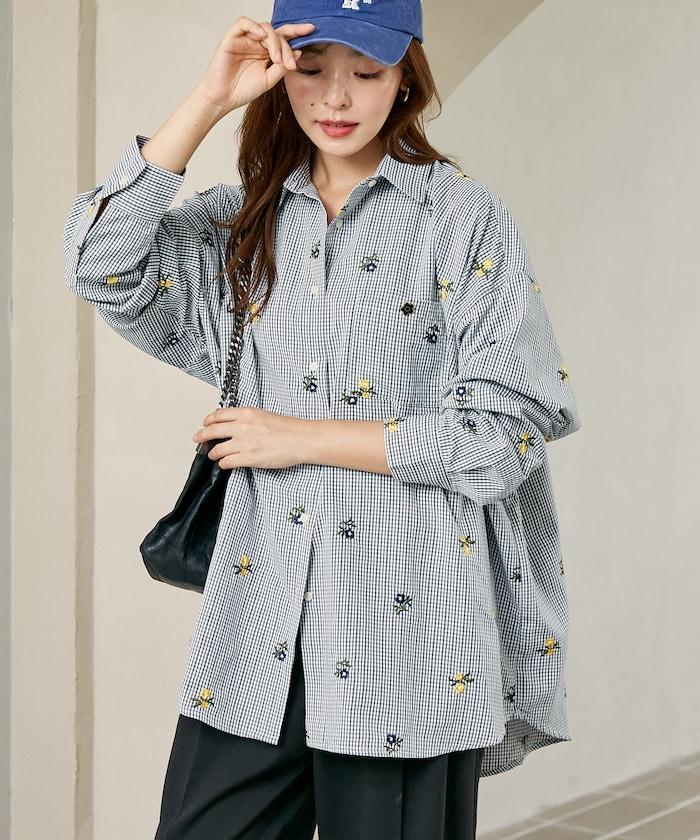 MARY QUANT PUBLUX 聯名 小碎花刺繡 寬鬆襯衫